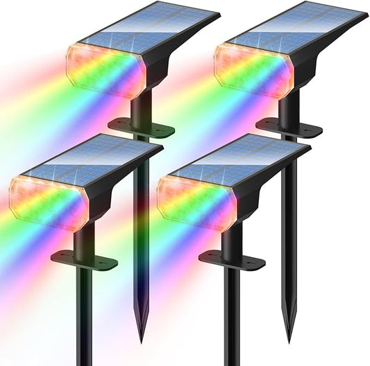 DINGLILIGHTING Solar Lights Outdoor Waterproof: IP65 Led Spot Light Decorations for Garden Yard - Multicolor RGB Solar Powered for Halloween Christmas - Dust to Dawn Uplighting Landscape Pathway 4PC