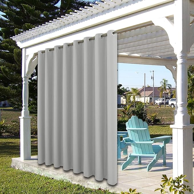 BONZER Outdoor Waterproof Curtains for Patio Extra Wide Grommet Light Filtering Outside Curtains for Gazebo, Porch, Pergola, Pavilion, 1 Panel, 150W x 84L inch, Silver