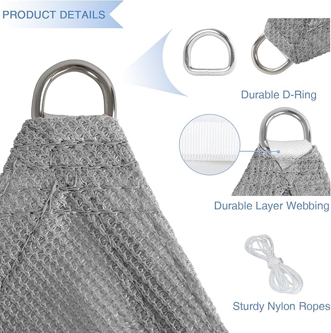 E&K Sunrise 25' x 25' x 25' Sun Shade Sail Triangle Canopy Shade Cover UV Block for Patio Backyard Garden Outdoor (Light Gray)
