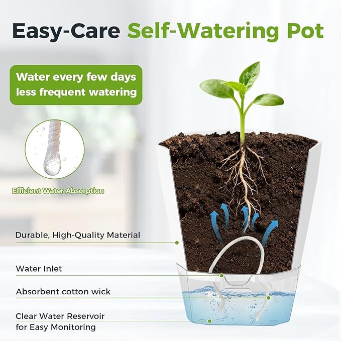 5 Pack Self Watering Pots for Indoor Plants 6.7 Inches Self Watering Planters African Violet Self Watering Pots Clear Pot for Herb Orchid Flower Houseplant, Light Grey