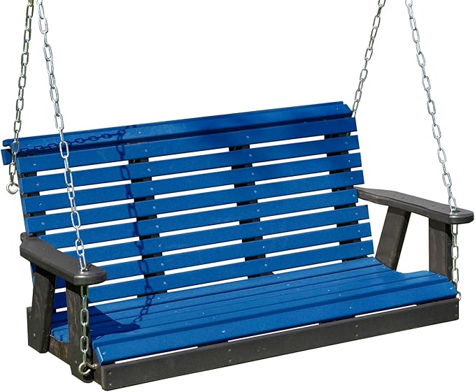 Poly Lumber Wood 4FT Porch Swing Amish Craftsmandship Made in USA HDPE with No wood fibers and 1000 lbs Limit. Stainless Steel Hardware.Signature Rollback design for Patio Outdoor Backyard Garden Park
