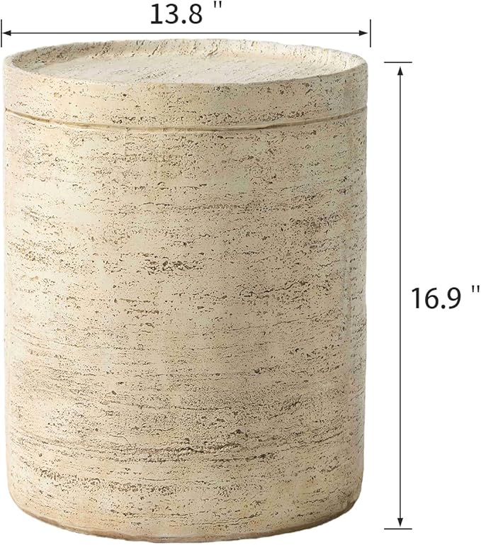 SUNBURY Outdoor Side Tables for Patio, Small Concrete Accent End Table, Stone Round Modern Coffee Furniture, Milky Cement Side Table