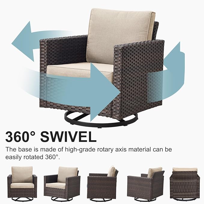 Belord 6 Piece Outdoor Furniture Patio Wicker Sofa Set, Oversize Outdoor Swivel Rocker Chairs with Rattan Ottomans, Conversation Sets Patio Furniture Come with Removable Washable