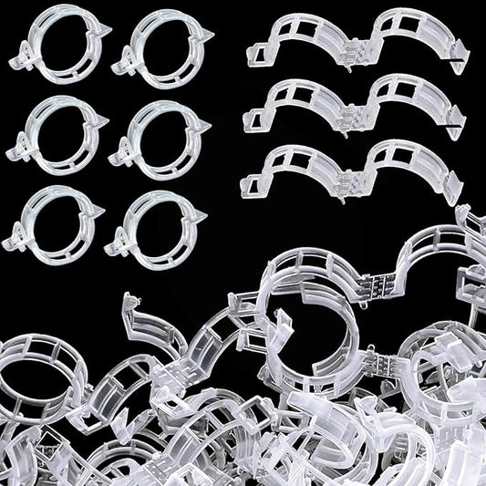 Plant Support Clips, 100 Pcs Tomato Clips, Plastic Trellis Clips, Grape Vine Tomato Vine Vegetables Plants Garden Support Clips to Grow Upright Makes Plants Healthier (Plastic, White)