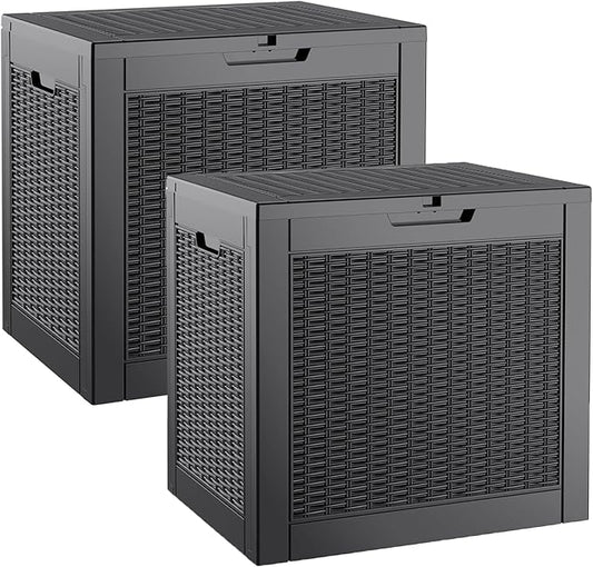 Outdoor Storage Box, Resin Deck Boxes Indoor and outdoor, Waterproof Storage Box Lockable Lid (Black, 35 Gallon-2 Pack)