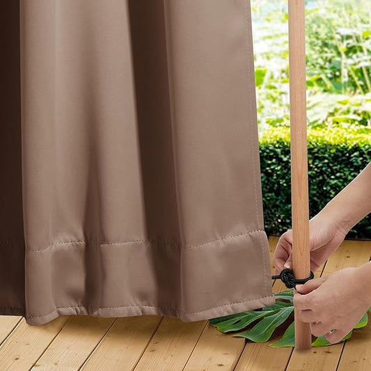 NICETOWN 2 Panels Outdoor Curtains for Patio Waterproof, Top & Bottom Grommet & Back Tab, Blackout Outdoor Drapes with Rope for Fixed Windproof Keep Privacy & Warm for Porch, W52 x L95, Tan-Khaki