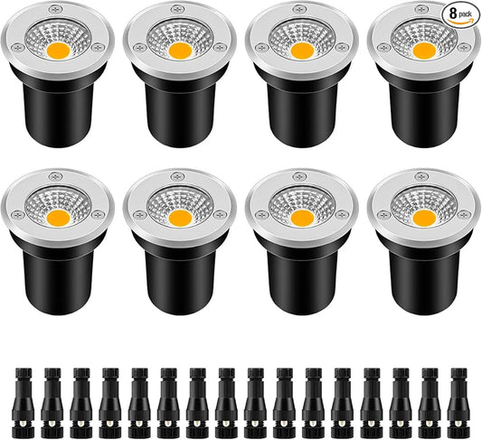 ZUCKEO Low Voltage Landscape Lights LED Well Lights 3W 12V-24V in Ground Light IP67 Waterproof Outdoor Low Voltage Landscape Lighting for Floor Driveway Deck Step Garden (8 Pack Warm White)