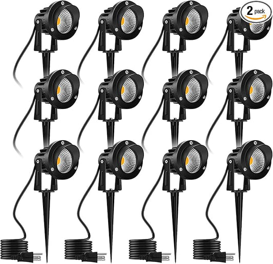 Romwish LED Landscape Spotlights, 10W Outdoor Spotlights for Yard, 3000K Warm White, 120V AC Spot Light with Ground Spike, Waterproof Landscape Lighting for House Garden Lawn Decorative (12Pack/10W)