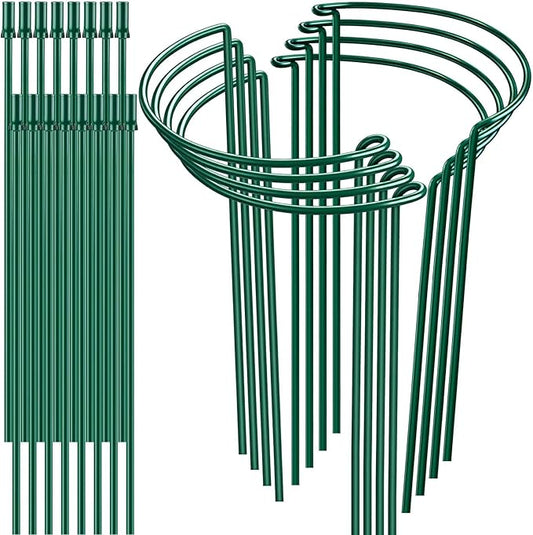 8 Pack 32 or 16 inch Adjustable Plant Support Stakes, Heavy-Duty Half Round Peony Support, Garden Plant Stakes Cage for Outdoor Plants, Peony, Tomato, Hydrangea, (16In Support +16In Extension Tubes)