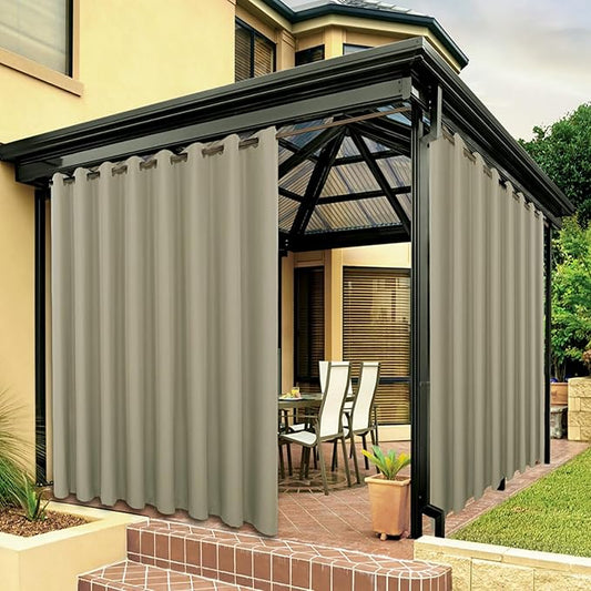 BONZER Waterproof Indoor/Outdoor Curtains for Patio Thick Privacy Wide Grommet Curtains for Bedroom, Living Room, Porch, Pergola, Cabana, 1 Panel, 110W x 108L inch, Taupe