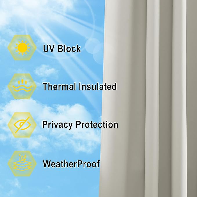 NICETOWN Outdoor Curtains for Patio W100 x L95 inch 2 Pieces, Sun Blocking Screen Shades 100% Privacy for Porch, Pergola, Lanai, Outside Deck, Weatherproof Blinds for All Season, Natural