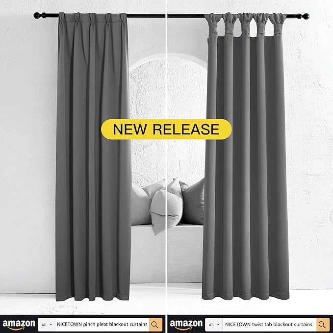 NICETOWN Blackout Window Curtain for Bedroom - (Grey Color) Home Decoration Thermal Insulated Room Darkening Drape/Drapery, W52 x L63 Inch, 8 Grommets/Rings Top, 1 Panel
