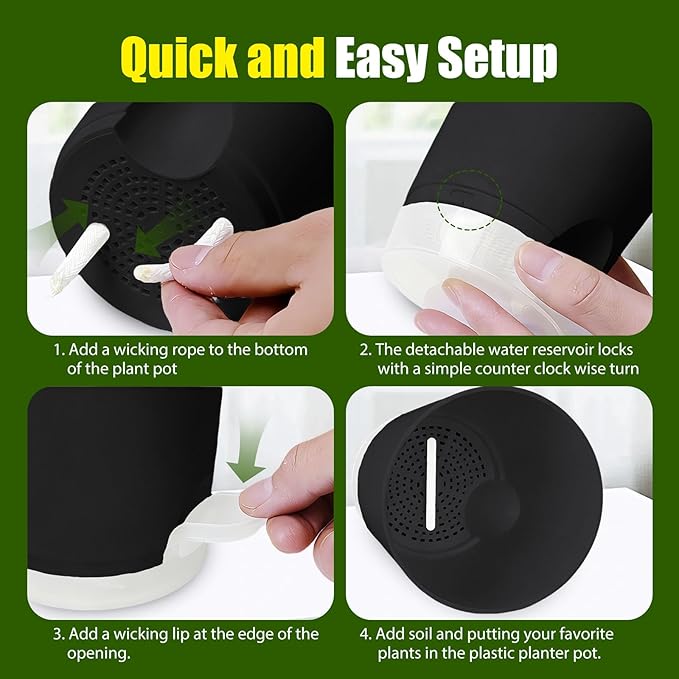 Plant Pots 4/5/5.5/6/6.5/7/8 Inch Self Watering Pots, 7 Pack Plastic Planters with Drainage Holes and Clear Saucers,Plastic Flower Pots,Nursery Planting Pot for Indoor Out Door Plants(Black)