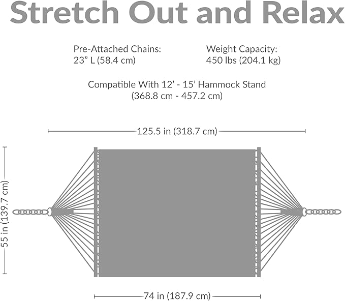Sunnydaze Quilted Outdoor Hammock with Spreader Bars - Heavy-Duty 450-Pound Capacity Double Hammock for Outside - Ocean Isle