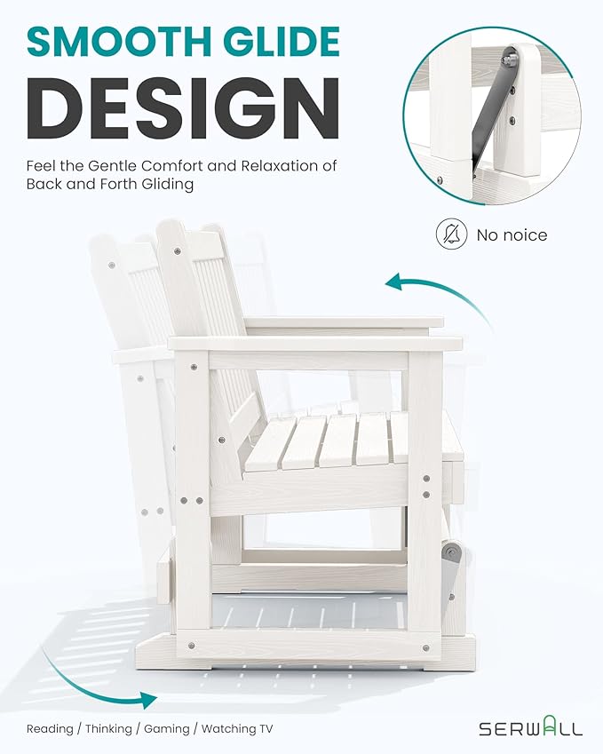 SERWALL Outdoor Glider Bench Set of 2, HDPE Weather-Resistant Swinging Bench for Backyard Garden Porch, White