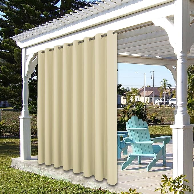 BONZER Outdoor Curtains for Patio Waterproof Thick Privacy Extra Wide Grommet Light Filtering Outside Curtains for Porch Pergola Gazebo Deck, 1 Panel, 150W x 95L inch, Cream