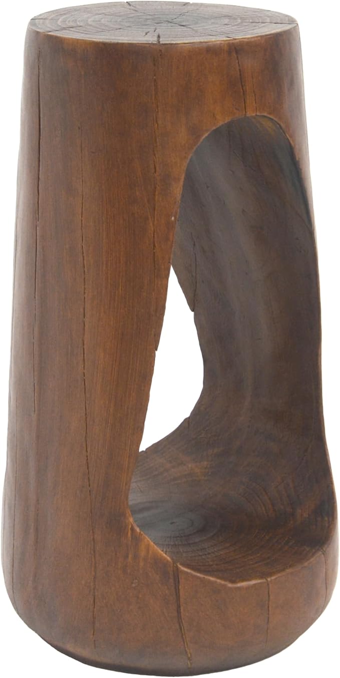 Christopher Knight Home Novi 26.57"H Lightweight Concrete Outdoor Side Table, Hollow Round-shaped Patio End Table, MGO Outdoor Coffee Table, Garden Plant Stand Indoor, Wood-Like Texture, Antique Brown