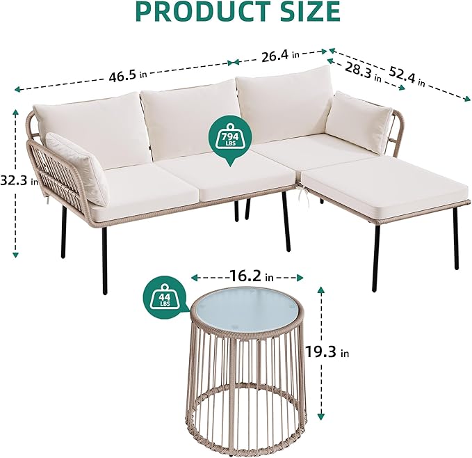 YITAHOME 3 Piece Patio Furniture Set Wicker Patio Sectional with Removable Cushions and Coffee Table All-Weather L-Shaped Sectional Conversation Sofa Set Outdoor Furniture Set for Backyard Porch