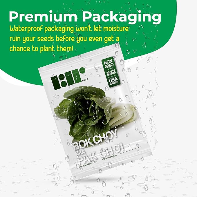 1000 Pak Choi Seeds for Planting - 3+ Grams - White Stem - Heirloom Non-GMO Vegetable Seeds for Planting - AKA Bok Choy, Pok Choi, Chinese Cabbage