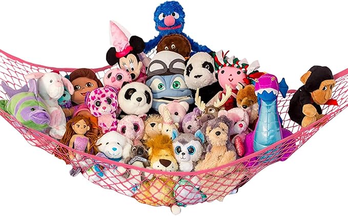Lilly's Love Stuffed Animal Hammock | Corner Hanging Organizer, Toy Storage, Stuffed Animal Storage Net | Made From Quality Fishing Net, Holds 12lbs | 67"x47"x47" (Coral)