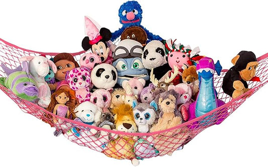 Lilly's Love Stuffed Animal Hammock | Corner Hanging Organizer, Toy Storage, Stuffed Animal Storage Net | Made From Quality Fishing Net, Holds 12lbs | 67"x47"x47" (Coral)