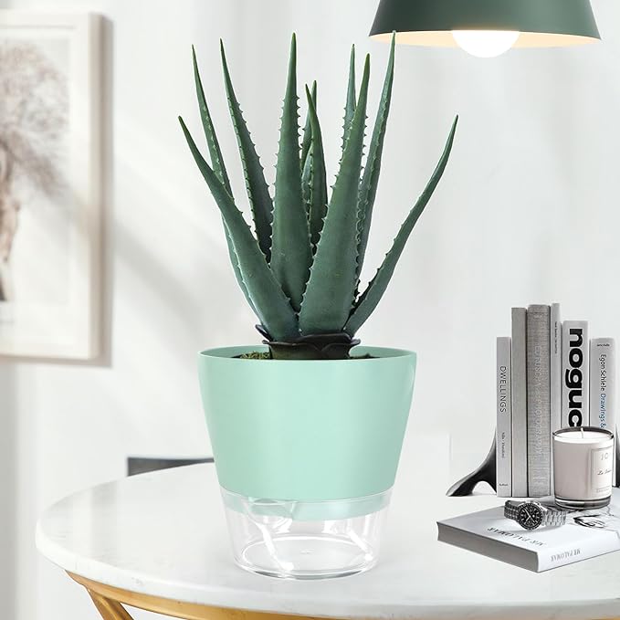 4 Pcs Self Watering Plant Pot , 6 inch Plant Pot with Drainage Hole and Large Capacity Reservoir, Pots for Plants with Saucer, 2 in 1 Indoor Plant Pots indoor Perfect for Living Room, Odorless