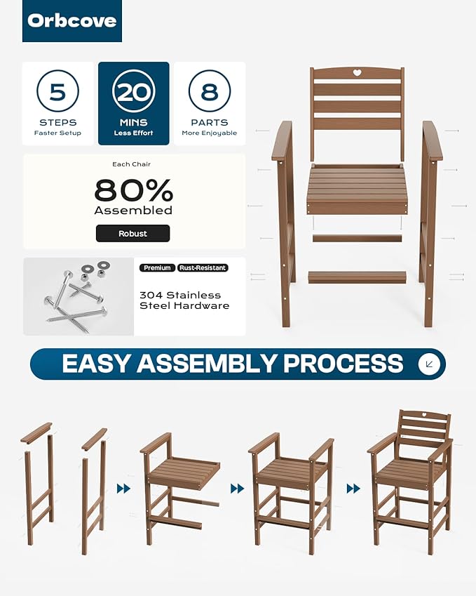 Patio Bar Table,Adirondack Chairs and Table 5 Pieces Set, Bar Height Chairs Set of 4 and Bar Table, Outdoor Bar Stools Set,Weather-Resistant Outdoor Furniture for Deck, Balcony, Poolside Easy Assembly