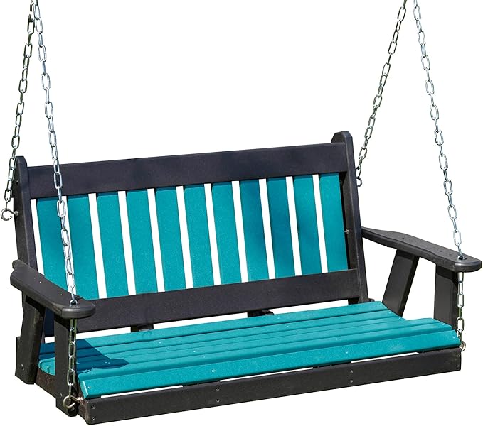 Mission Poly Lumber Wood 5FT Porch Swing Amish Craftsmandship Made in USA HDPE with No Wood fibers 1000 lbs Limit. Stainless Steel Hardware.Signature Design for Patio Outdoor Backyard Garden Park