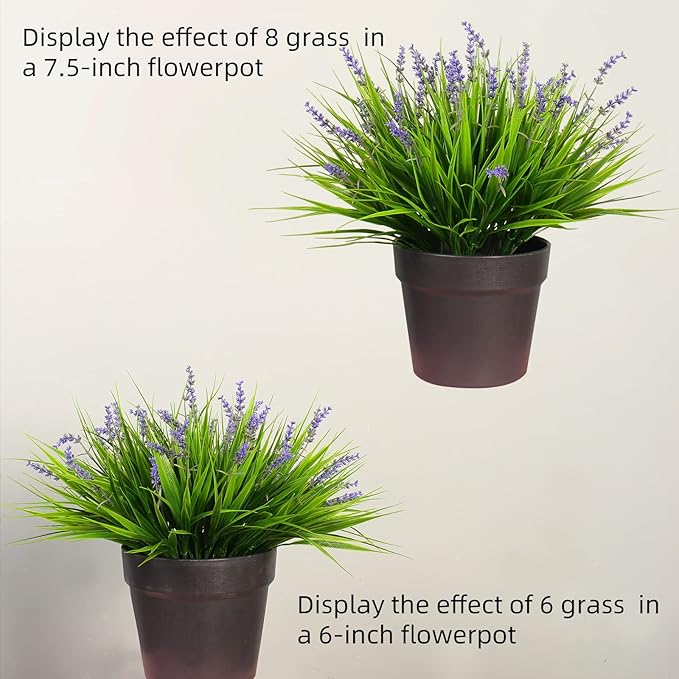 alyptus 12 Bundles Artificial Plants Outdoor Fake Monkey Grass with Flowers for Pot UV Resistant Plant Decor for Window Garden Patio Hanging Planter Pathway Front Porch (Grass with Flowers)