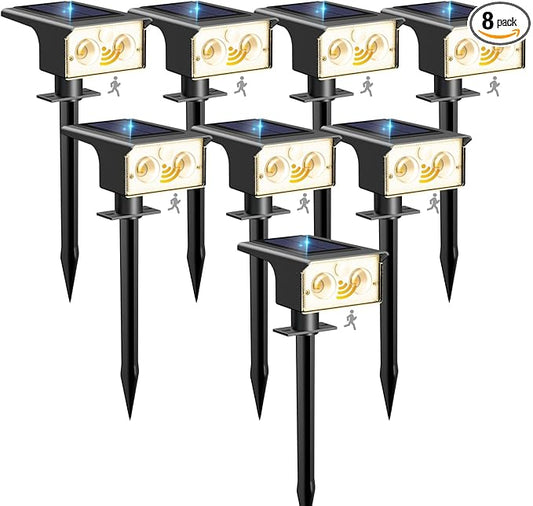 btfarm Solar Spot Lights Outdoor Waterproof, 8 Pack/3 Modes Motion Sensor Lights, Solar Powered Spotlights 2-in-1 Auto On/Off for Outside Pathway Yard Garden Landscape Lighting, Warm White