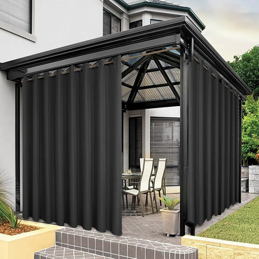 BONZER Outdoor Curtains for Patio Waterproof Thick Privacy Wide Grommet Light Filtering Outside Curtains for Porch Pergola Gazebo Deck, 1 Panel, 110W x 95L inch, Charcoal