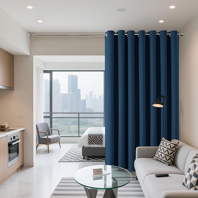 Joydeco Blackout Patio Sliding Door Curtains 108 Inches Long, Grommet Privacy Room Divider Curtains, Extra Wide Thermal Blackout Drapes for Bedroom Living Room (Navy Blue, 70Wx108L, 1 Panel)