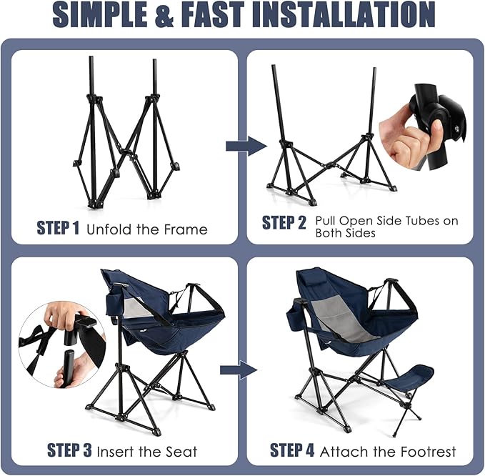 Tangkula Set of 2 Hammock Camping Chair, Portable Camp Chair with Retractable Footrest, Adjustable Back, Headrest, Cup Holder & Carry Bag, Outdoor Folding Lawn Chair for Camping, Fishing, Hiking