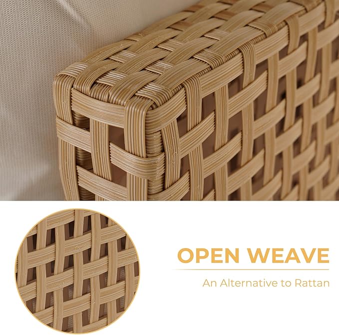 Grand patio 12-Piece Wicker Patio Furniture Set, Boho Outdoor Conversation Set Sectional Sofa with Water Resistant Beige Thick Cushions and Coffee Table, Cream