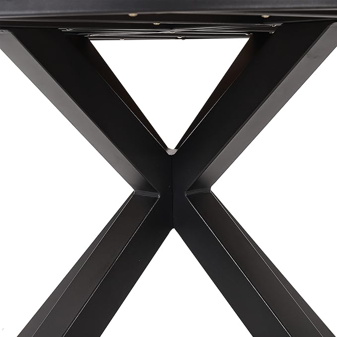 Merax Outdoor Dining Table, 45" Round Teak Acacia Wood Tabletop and Black Metal Leg, Modern Industrial Style Patio Dining Table