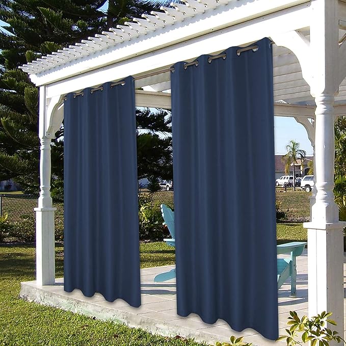 BONZER Waterproof Outdoor Curtains for Patio Porch Pergola Cabana Light Filtering Privacy Grommet Indoor Curtain Panels for Bedroom Living Room, 1 Panel, 54W x 95L inch, Navy