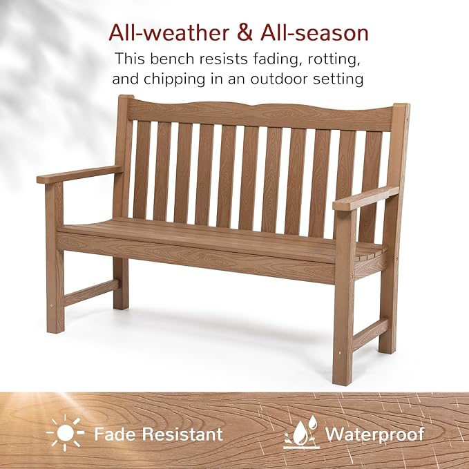 Stoog Oversized All-Weather Garden Bench & Chairs Set, 3-Piece Patio Furniture Set, Include 2 Chairs and 1 Garden Bench, for Porch, Backyard, Lawn, Pool and Deck, Teak