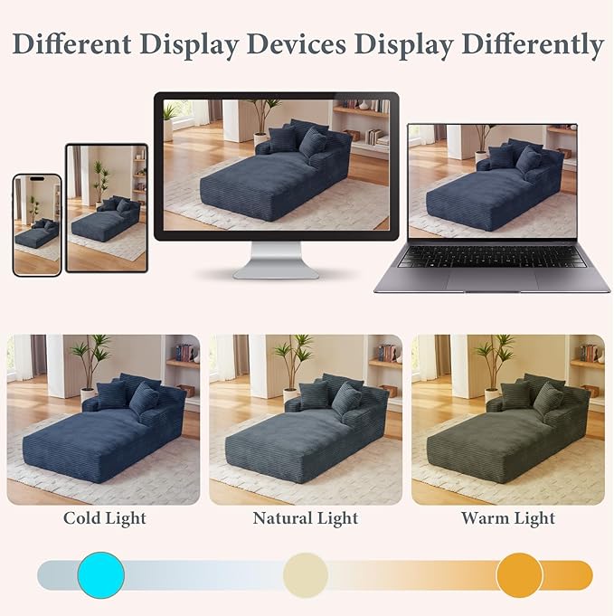 78.7" Chaise Lounge Chair Indoor, Oversized Boneless Couch Comfy Upholstered Sleeper Sofa Bed with 3 Pillows, Corduroy Cloud Reading Chair for Living Room No Assembly Required, Dark Grey