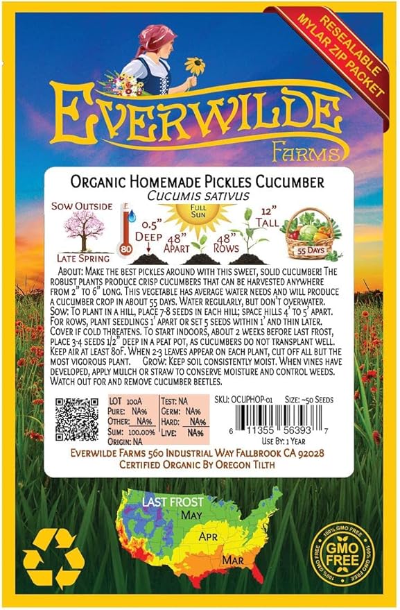 Everwilde Farms - 50 Organic Homemade Pickles Pickling Cucumber Seeds - Gold Vault Packet