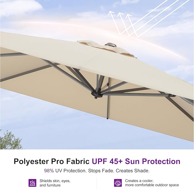 PURPLE LEAF 9' X 11.5' Patio Umbrella with Base Outdoor Cantilever Rectangle Umbrella Offset Umbrella with 360-degree Rotation for Garden Deck Pool Patio, Beige
