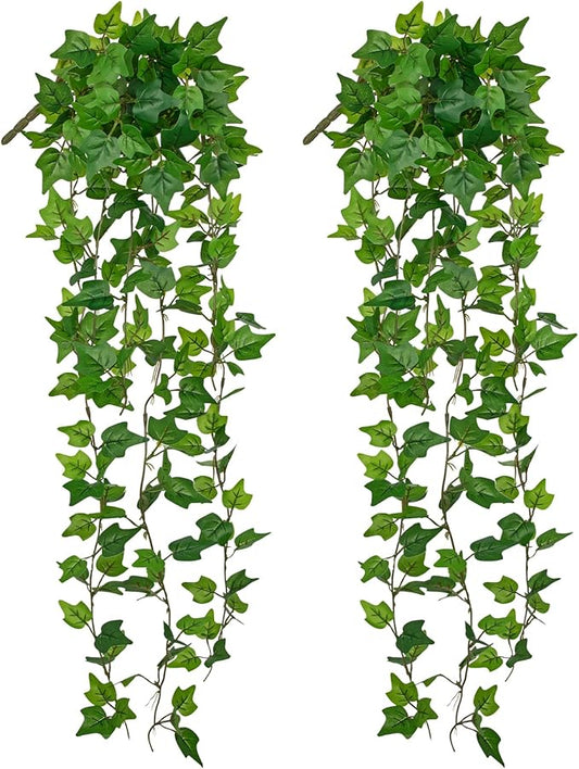 Hollyone 2pcs Artificial Hanging Plants 31" Fake Ivy Vine Faux Ivy Leaves Hanging Plant Greenery for Wall House Room Patio Indoor Outdoor Home Shelf Office Wedding Decor