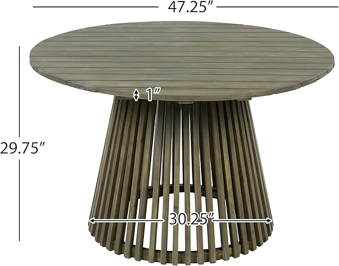 Merax Outdoor Dining Table 47.25" Round Extra-Large Acacia Wood Patio Dining Table for Backyard Lawn Balcony, Aesthetic Slat Base Design, Grey Finish
