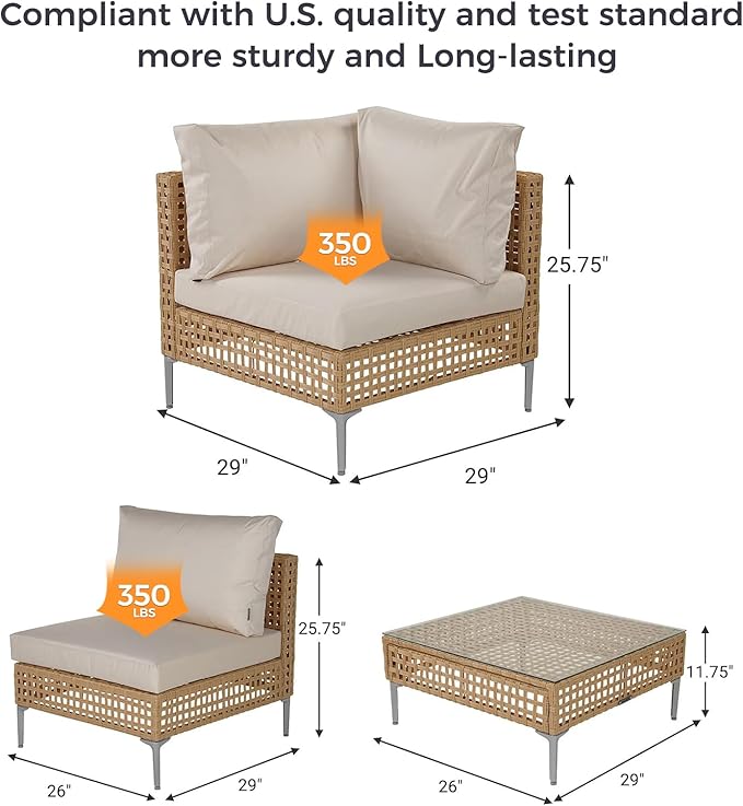 Grand patio 12-Piece Wicker Patio Furniture Set, Boho Outdoor Conversation Set Sectional Sofa with Water Resistant Beige Thick Cushions and Coffee Table, Cream