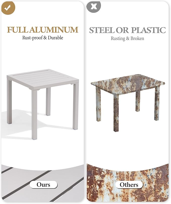 Crestlive Products Aluminum Outdoor Side Table Set of 2, Pool Lounge Chair Side Table, Weather Resistant Small Square Coffee End Table for Patio, Yard, Garden, Porch, Deck, Outdoor