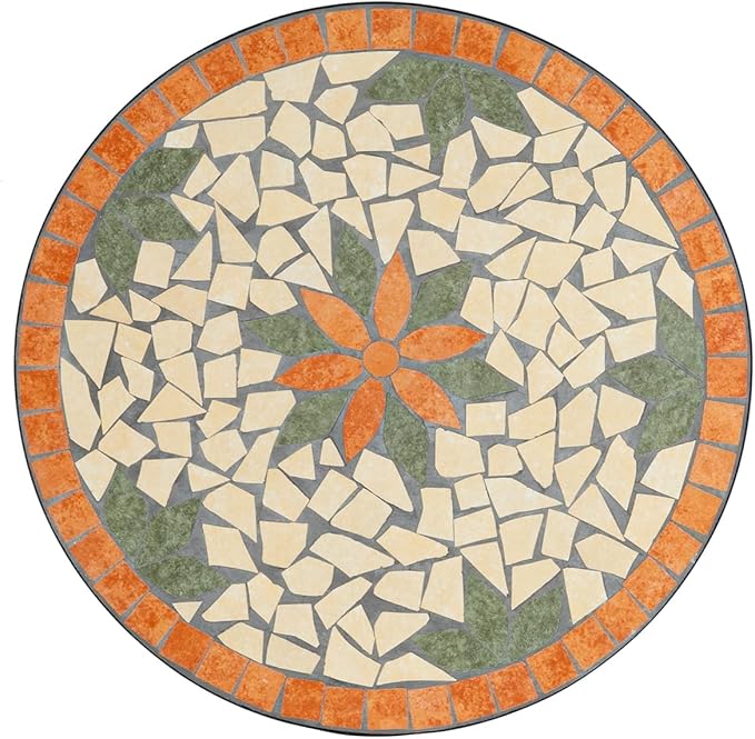 VINGLI Garden Patio Mosaic Table, Outdoor Bistro, Black Iron Frame, 23.6" Round End Table, Accent Table (Does not Include Chairs)