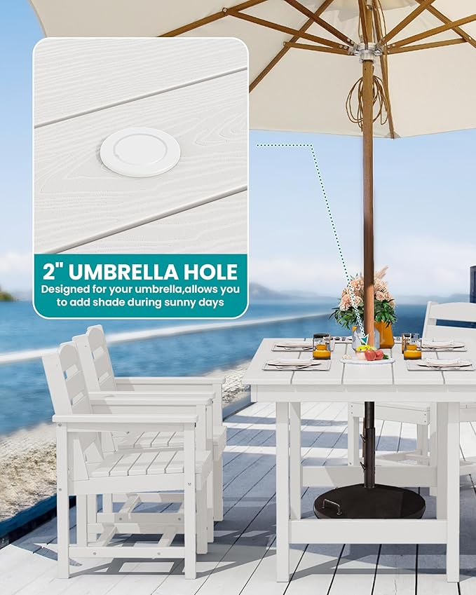 SERWALL Patio Dining Sets for 10 Person, HDPE Dining Set with 2 Tables, 8 Armless Chairs and 2 Armed Dining Chairs, White