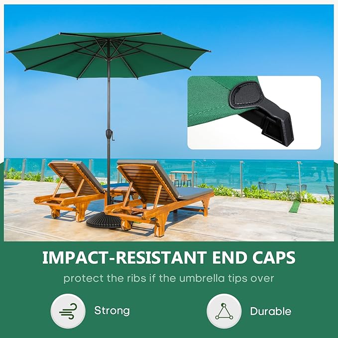Abba Patio 11FT Lyon Outdoor Patio Umbrella Outdoor Table Umbrella with Push Button Tilt and Crank Market Umbrella 8 Sturdy Ribs UV Protection Waterproof for Garden Deck Backyard Pool Dark Green