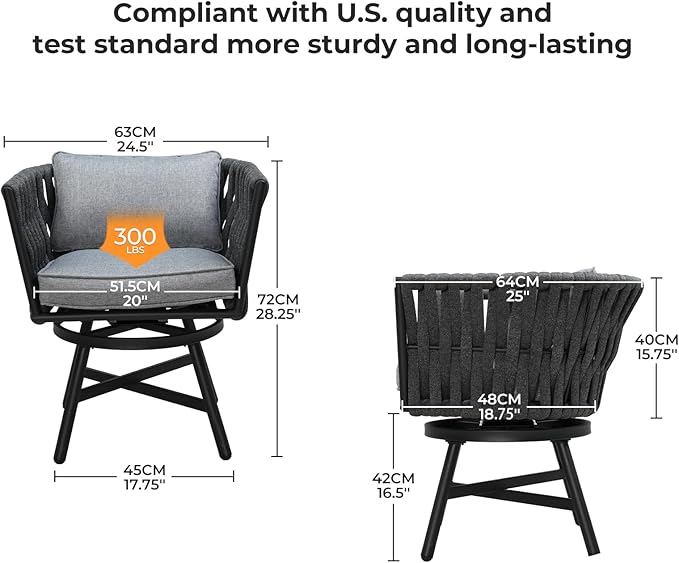 Grand patio 7-Piece Outdoor Dining Set for 6, Patio Dining Furniture Set for 6 Swivel Rope Wicker Chairs & 1 Straight Legs Rectangular Dining Faux Woodgrain Table with Umbrella Hole, Dark Gray