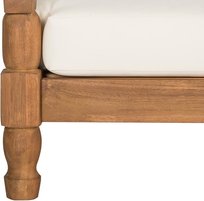 SAFAVIEH Outdoor Collection Pomona Natural Solid Wood/Beige Lounger Bench Sofa Loveseat (PAT6740A)