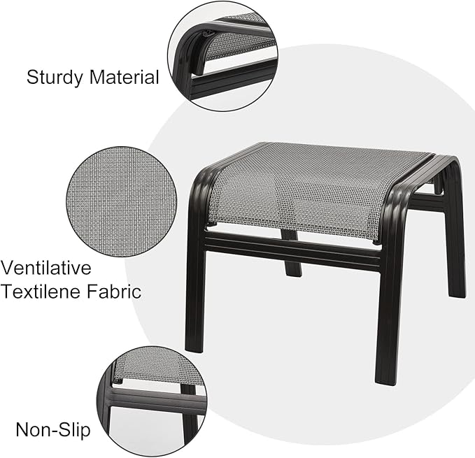 Outdoor Foot Rest for Patio Ottomans Metal Seat Patio Footstools Furniture Outside Stools Small Chair 2 Set Grey, 2 Pack-grey, 22inch*20inch*17inch